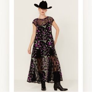 Free People Anthropologie Sky Bright Purple Black Midi Dress Gown